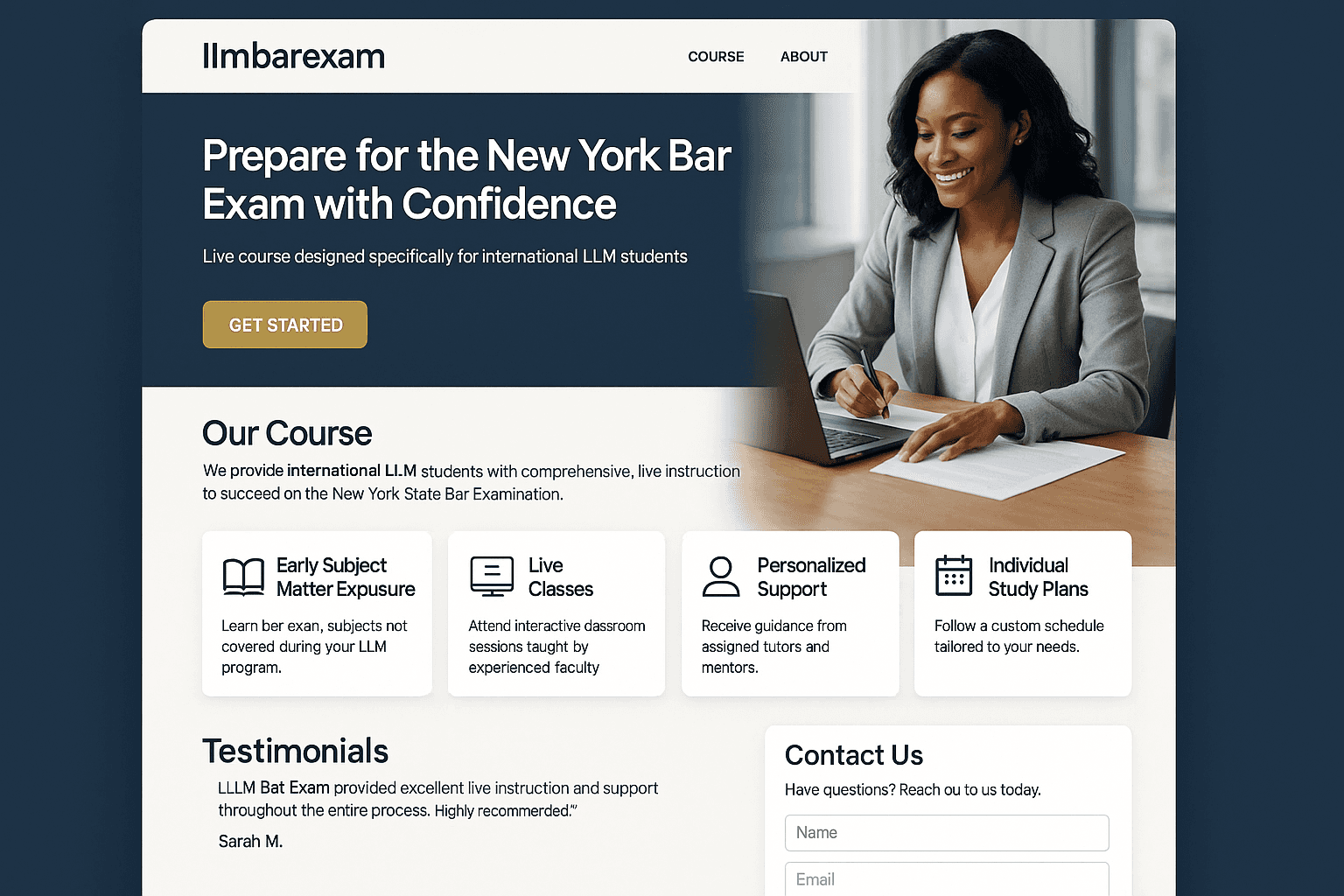llmbarexam.com website mockup